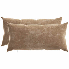 Two brown chenille fabric throw pillows with a textured finish