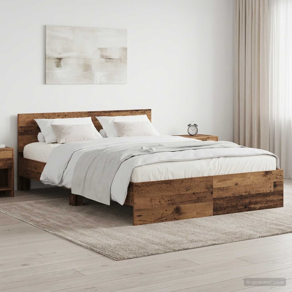 Bed Frame with Headboard Engineered wood Old Wood 140 x 200 cm