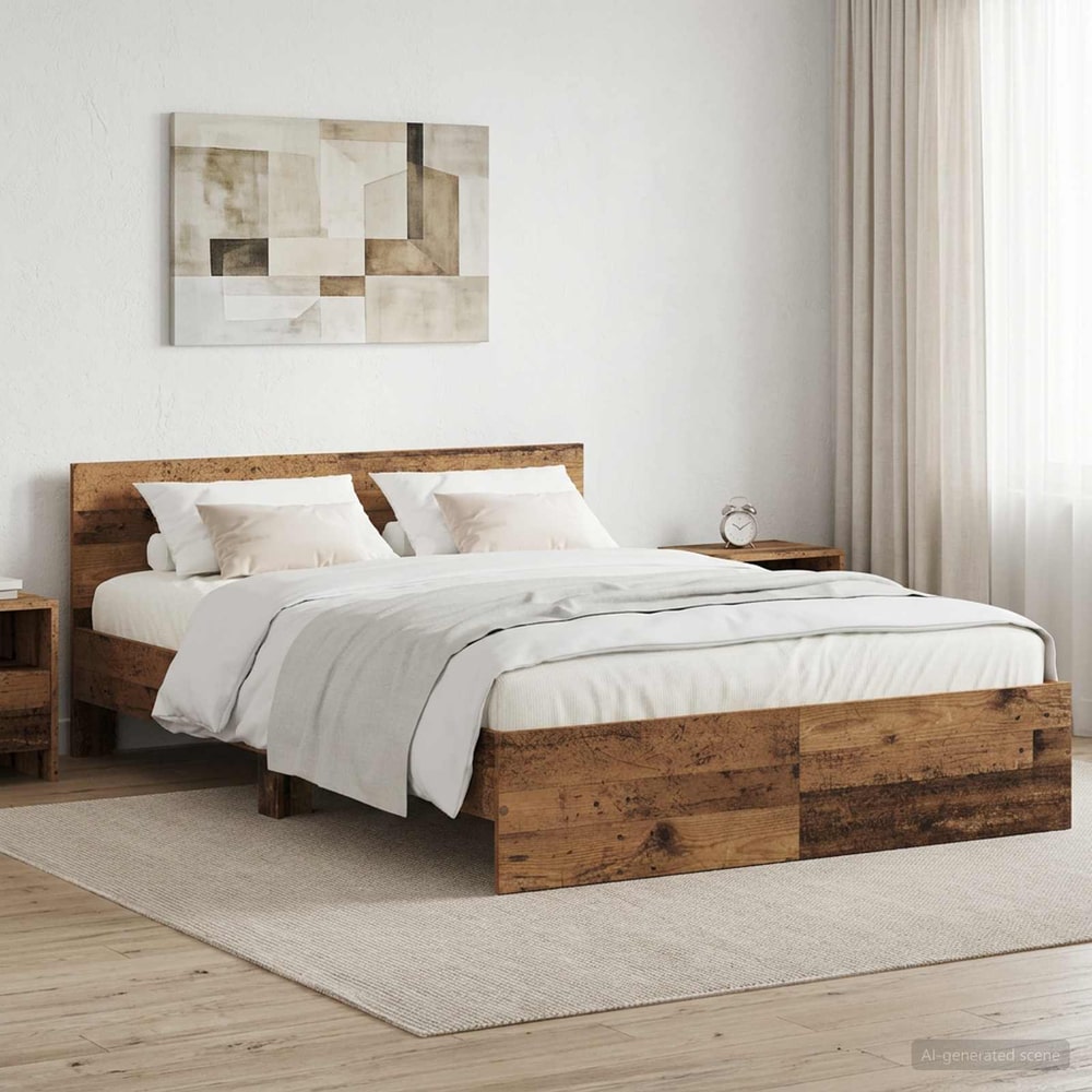 Bed Frame with Headboard Engineered wood Old Wood 120 x 200 cm