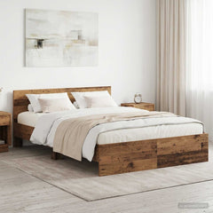 Bed Frame with Headboard Engineered wood Old Wood 135 x 190 cm