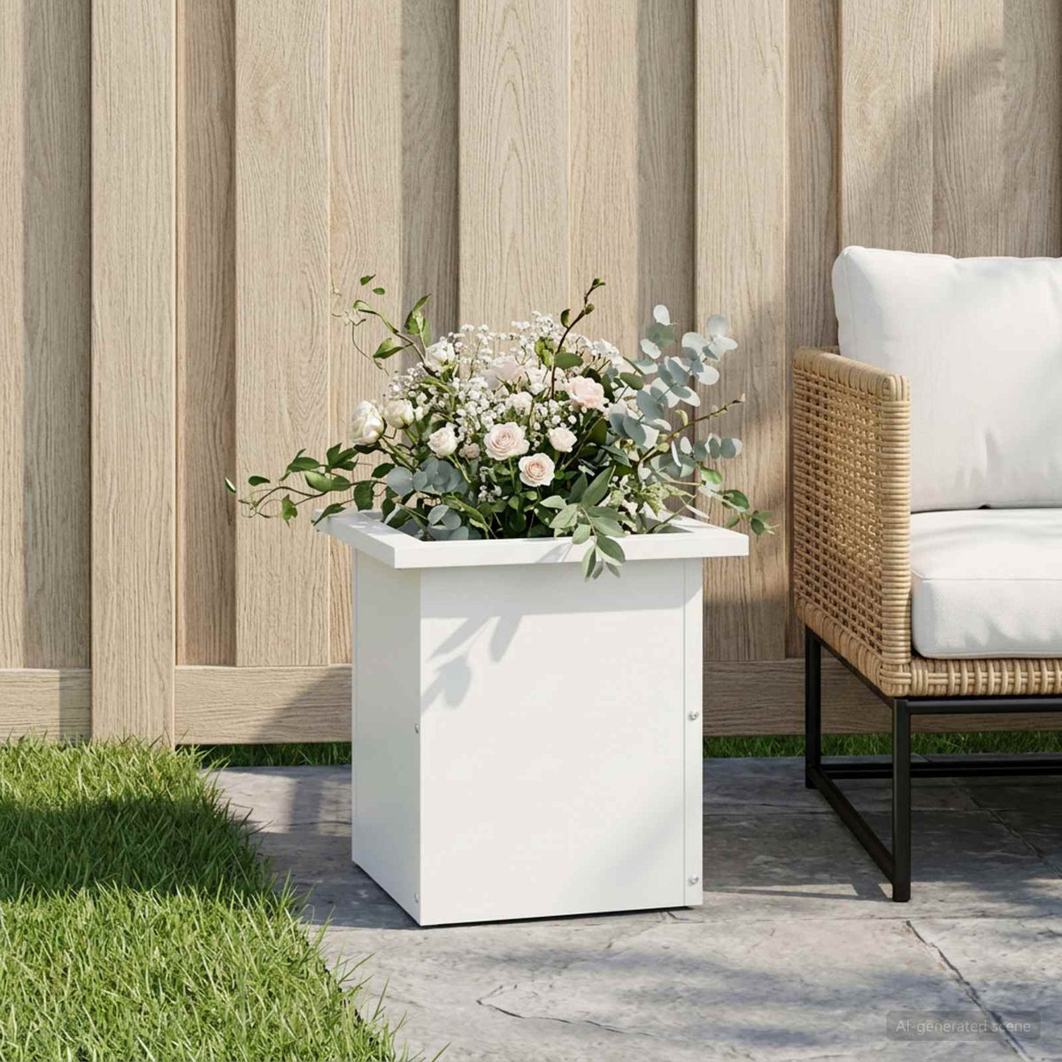 Garden Planter with LED 30 x 30 x 30 cm Steel 1 Width 30 cm Depth 30 cm White