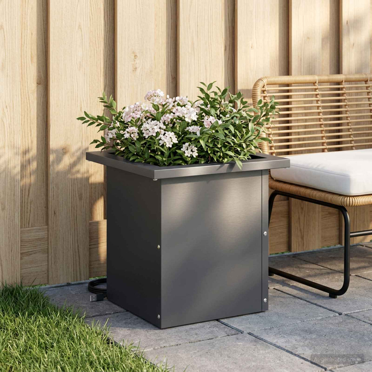 Garden Planter with LED 30 x 30 x 30 cm Steel 1 Width 30 cm Depth 30 cm Anthracite