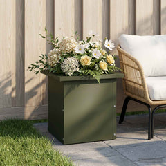 Garden Planter with LED 30 x 30 x 30 cm Steel 1 Width 30 cm Depth 30 cm Olive green