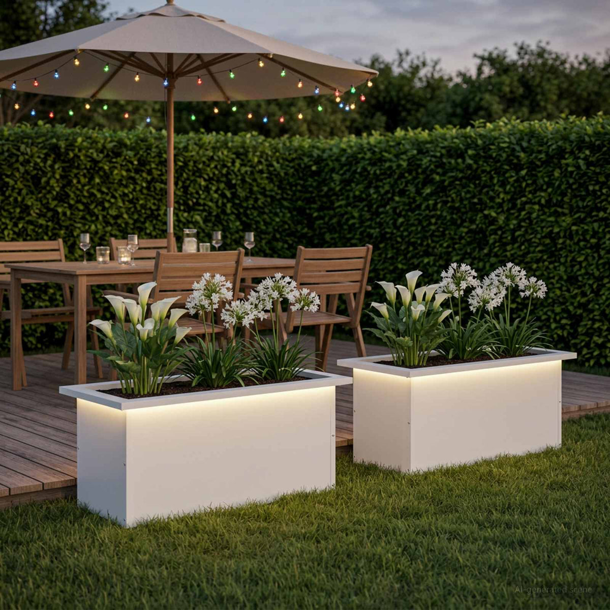 Garden Planter with LED 30 x 60 x 30 cm Steel 2 pcs White