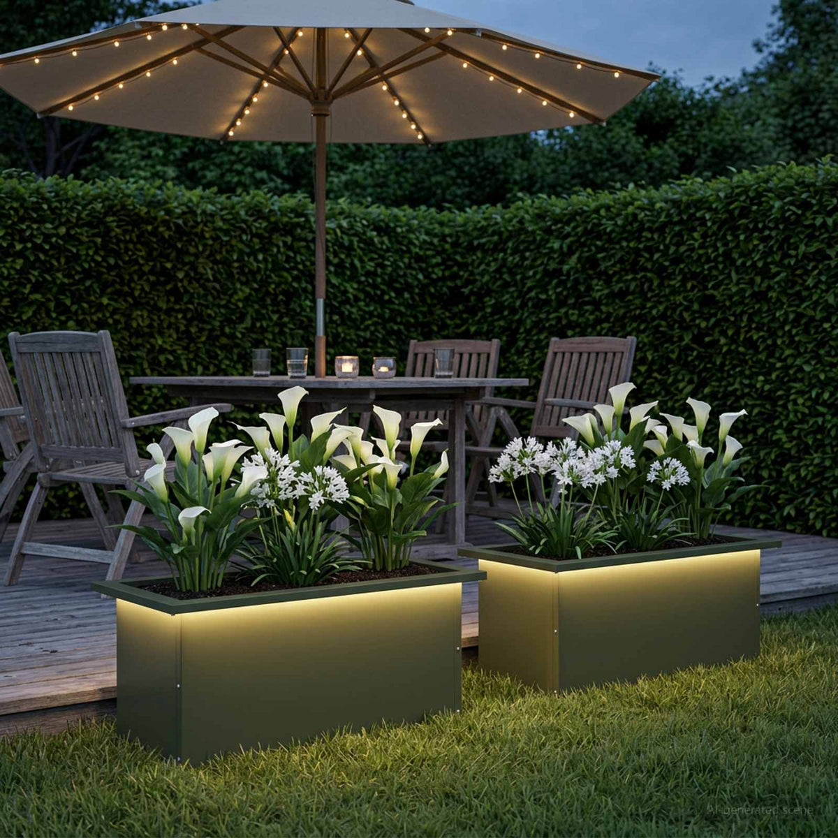 Garden Planter with LED 30 x 60 x 30 cm Steel 2 pcs Olive green