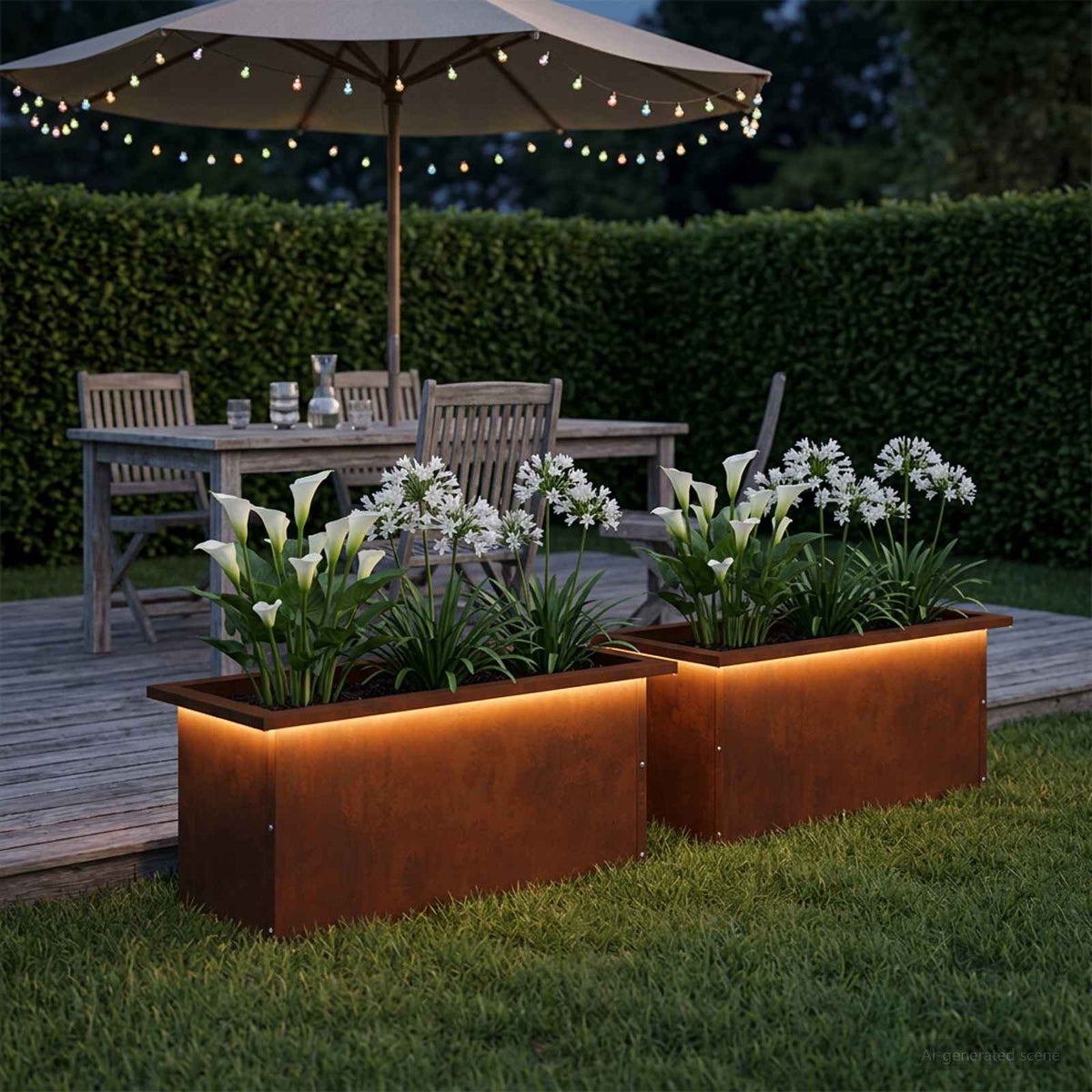 Garden Planter with LED 30 x 60 x 30 cm Steel 2 pcs Weathering steel