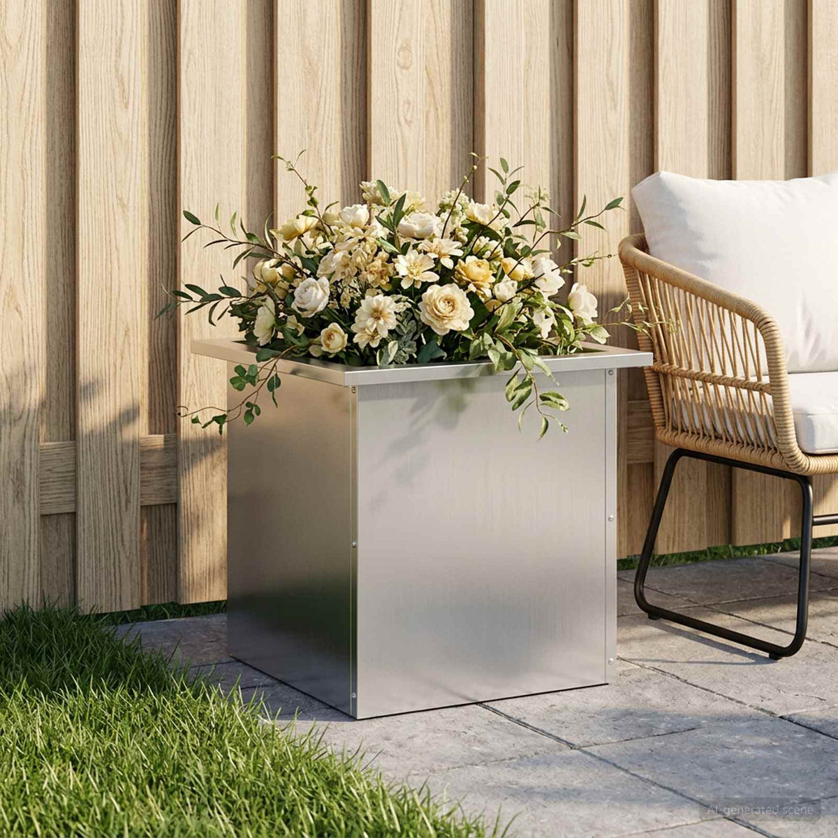 Garden Planter with LED 40 x 40 x 40 cm Steel Galvanised steel