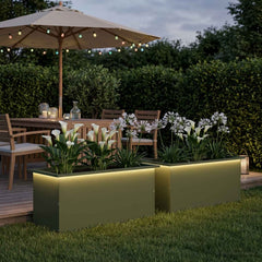 Garden Planter with LED 40 x 80 x 40 cm Steel 2 pcs Olive green