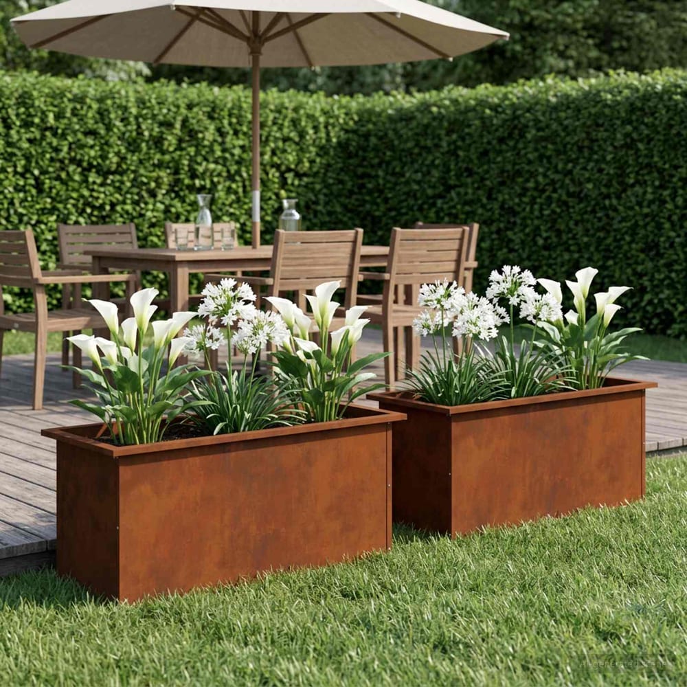 Garden Planter with LED 40 x 80 x 40 cm Steel 2 pcs Weathering steel
