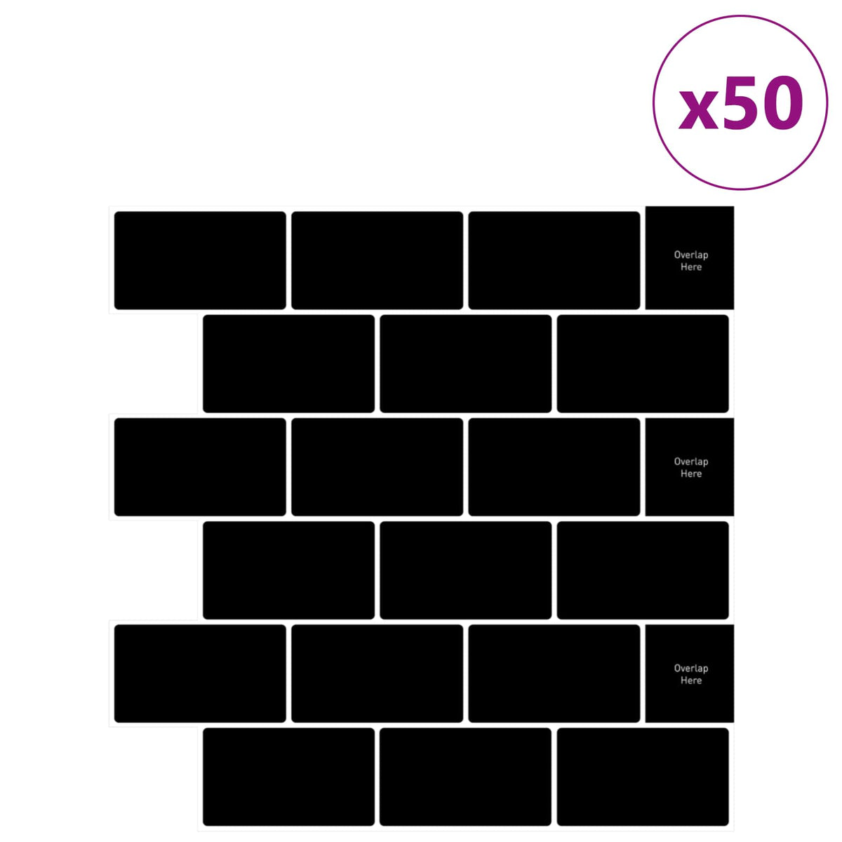 Subway Tile 30 x 30 cm Polyurethane and PET Black 50
