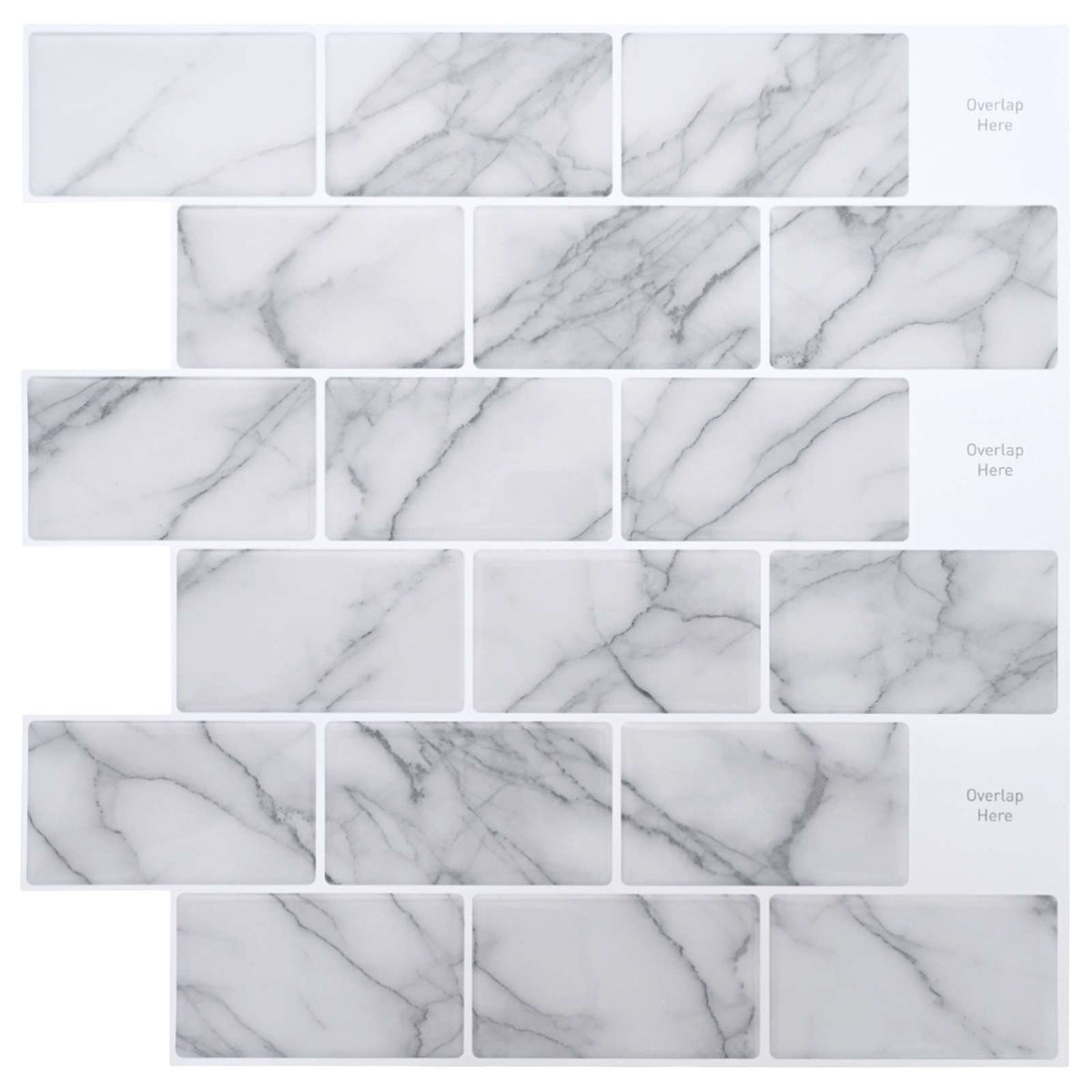 Subway Tile 30 x 30 cm Polyurethane and PET White marble 20