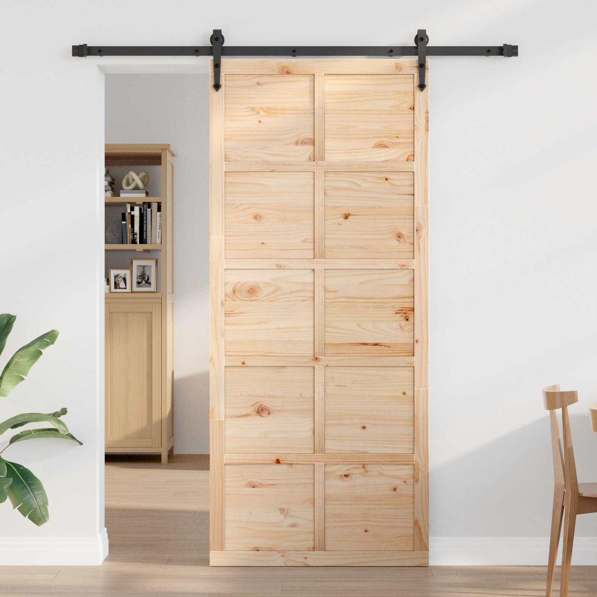 Barn Door Solid Pine Wood Natural 100 x 2.5 x 208 cm