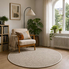vidaXL Rug Beige Ø 120 cm 100% Polyester 3 mm Washable 1