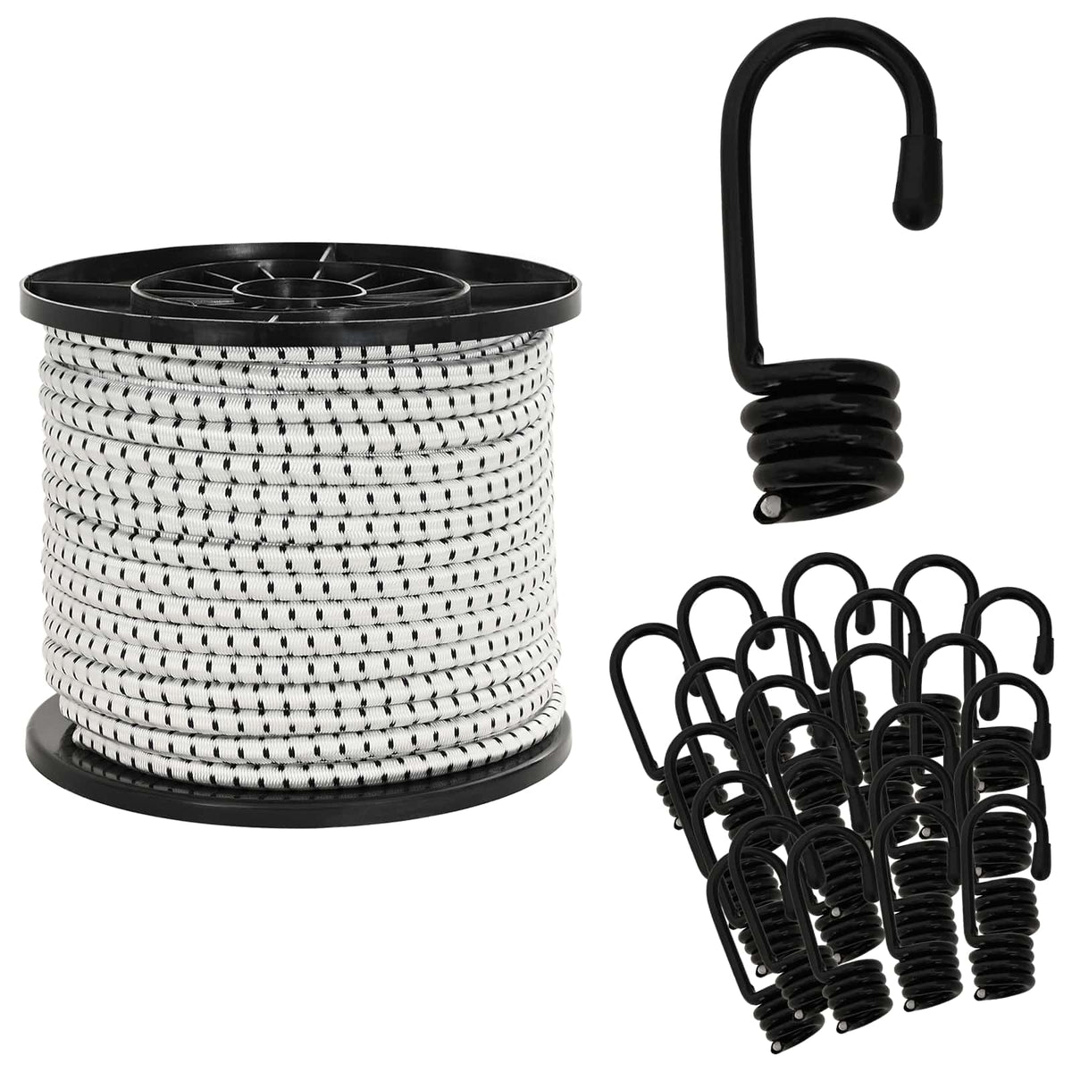 Bungee Cords with Hooks 40 mm PP and Rubber Black and White 8 mm