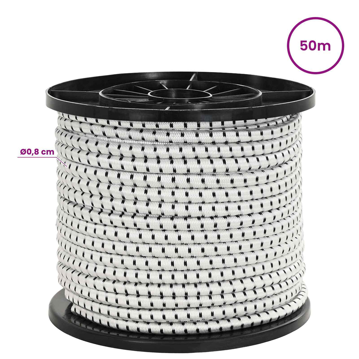 Bungee Cords with Hooks 40 mm PP and Rubber Black and White 8 mm