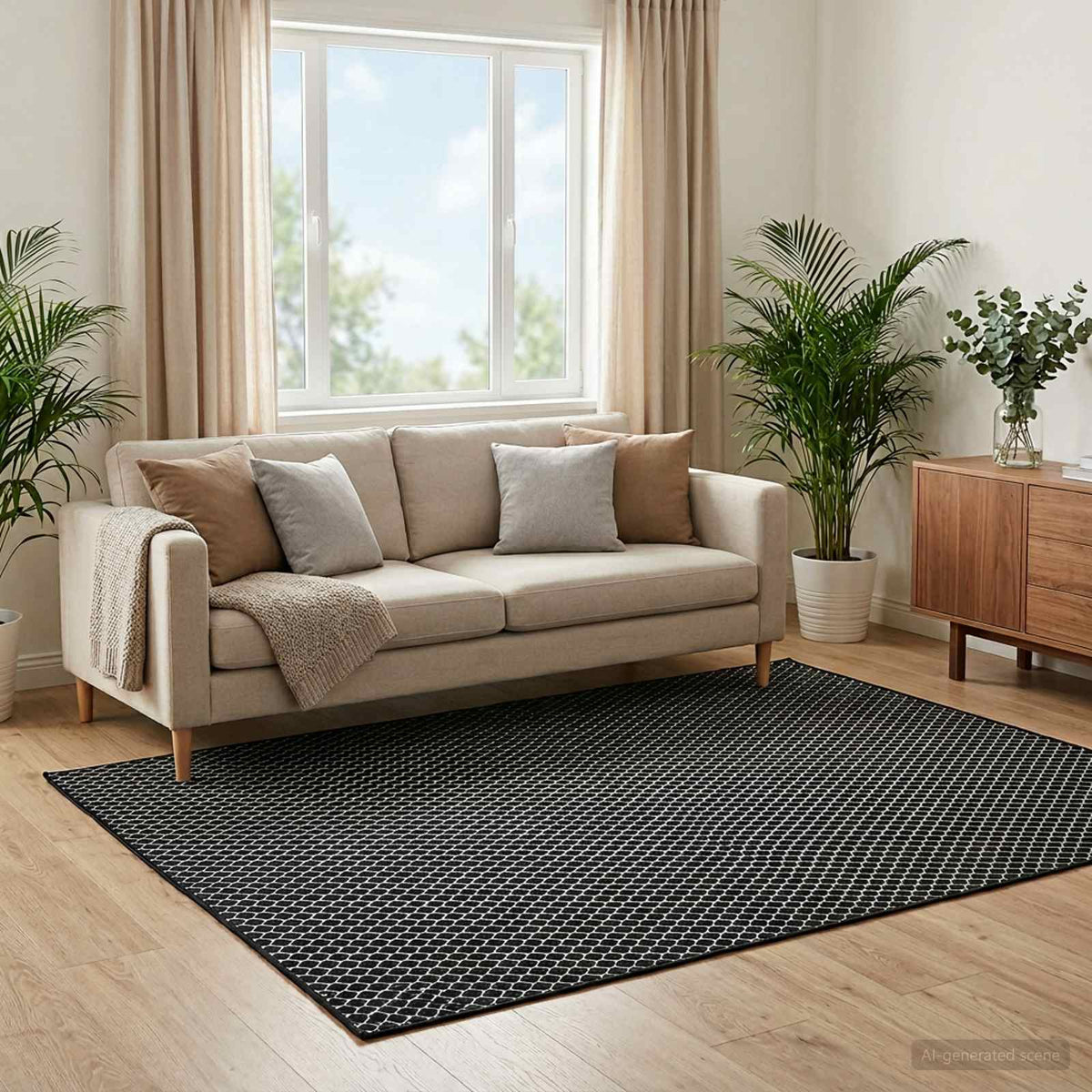 Rug ORIZ 140 x 200 cm 100% Polyester Black mesh pattern
