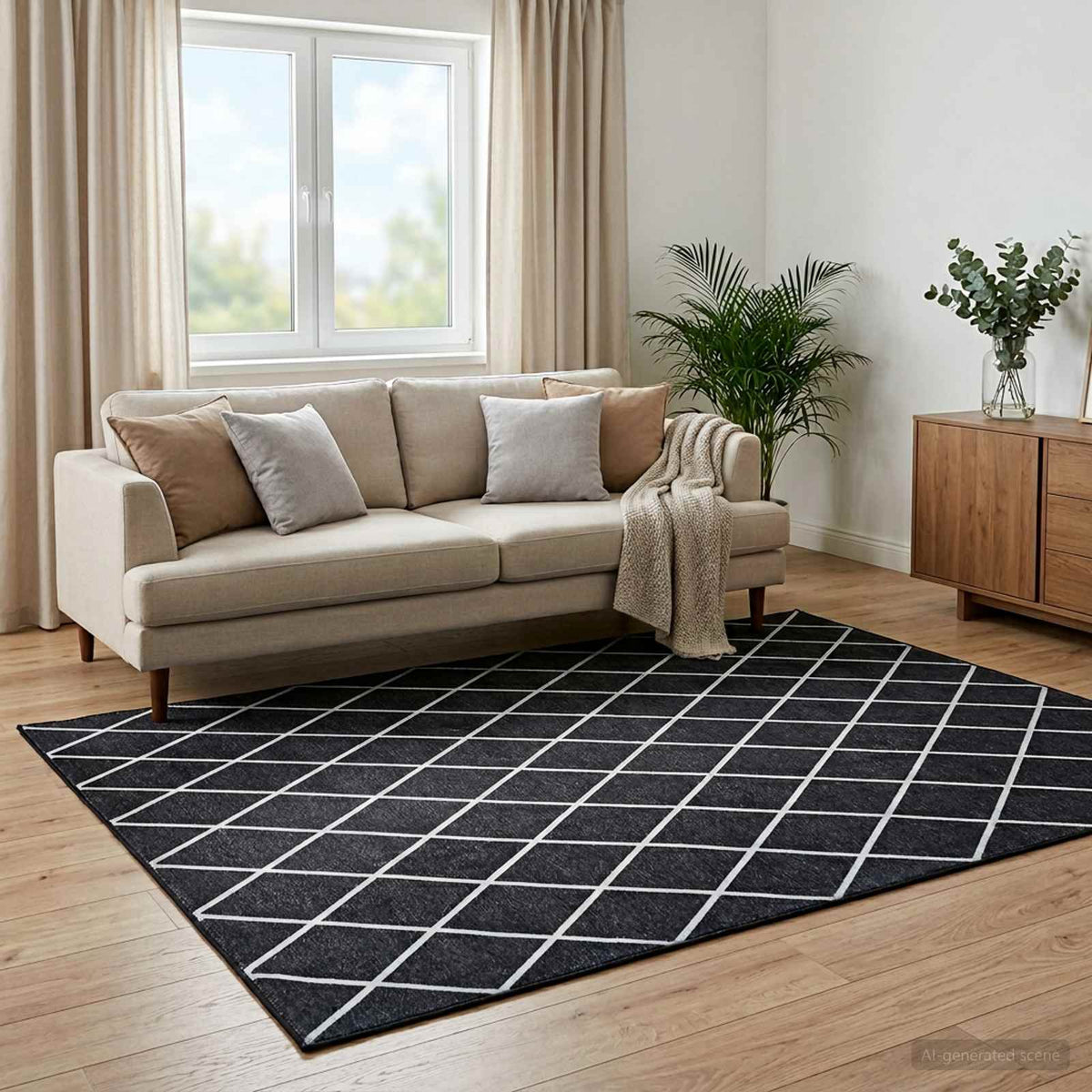 Rug ORIZ 140 x 200 cm 100% Polyester Black diamond pattern