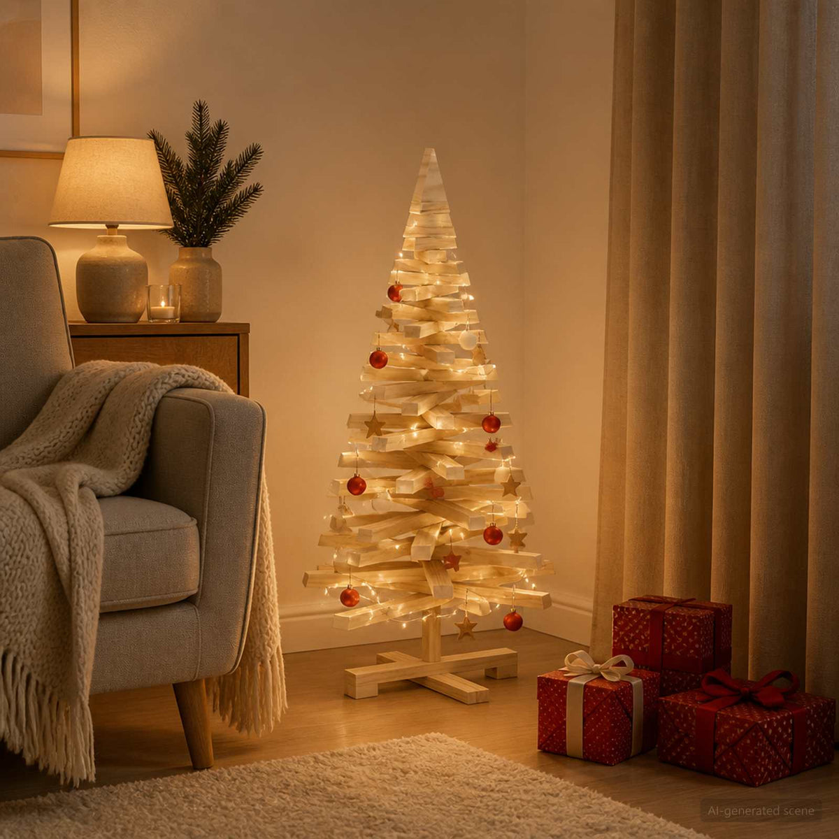 Wooden Christmas Tree KOTKA Solid Pine Wood Natural Natural (unfinished) 90 cm