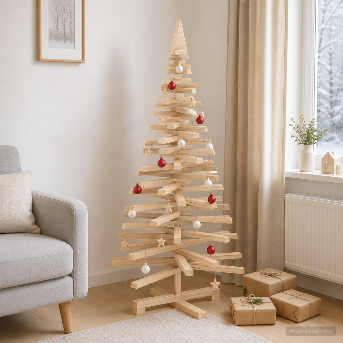 Wooden Christmas Tree KOTKA Solid Pine Wood Natural Natural (unfinished) 120 cm
