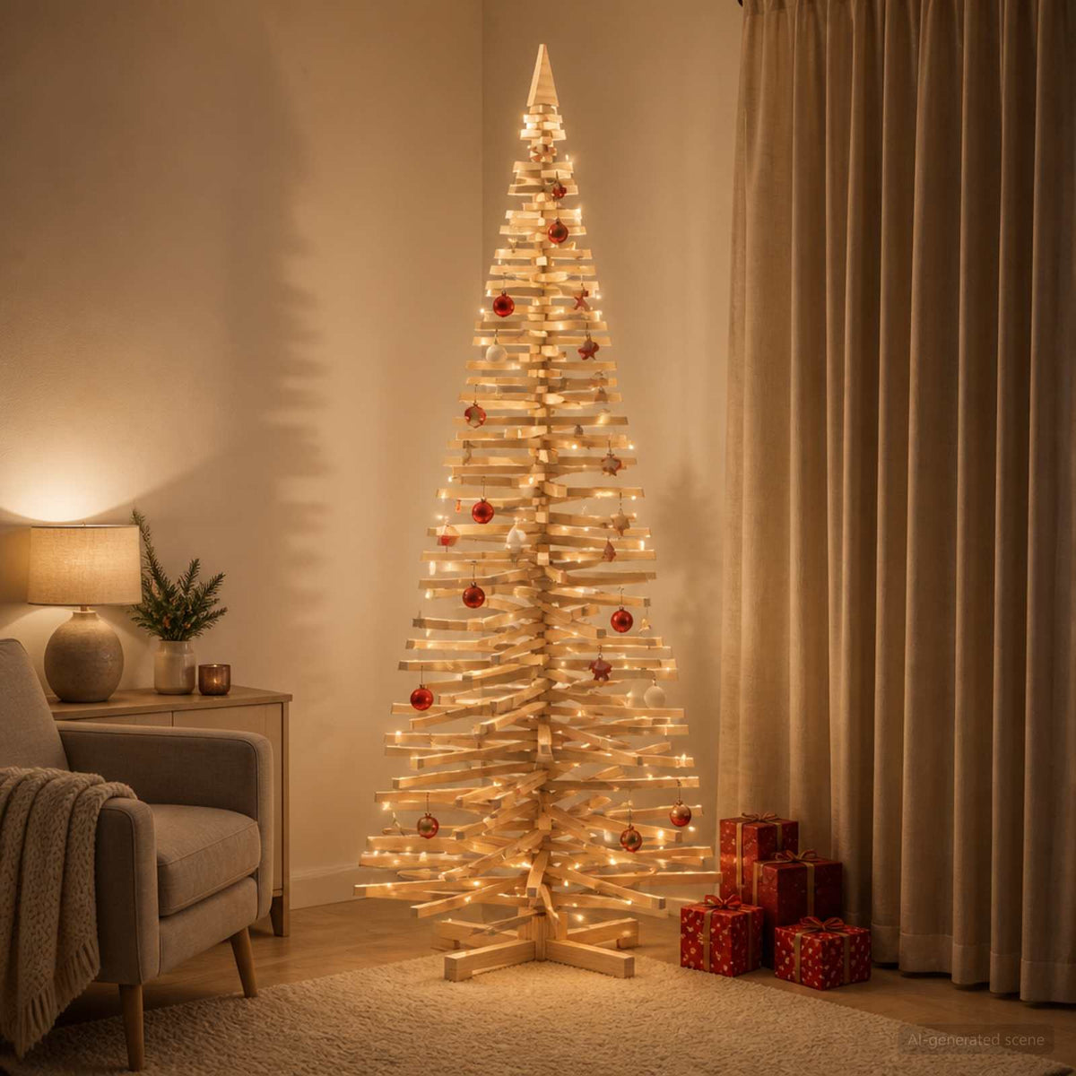 Wooden Christmas Tree KOTKA Solid Pine Wood Natural Natural (unfinished) 240 cm