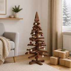 Wooden Christmas Tree KOTKA Solid Pine Wood Dark Brown Finish 90 cm