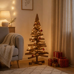 Wooden Christmas Tree KOTKA Solid Pine Wood Dark Brown Finish 90 cm