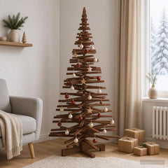 Wooden Christmas Tree KOTKA Solid Pine Wood Dark Brown Finish 180 cm