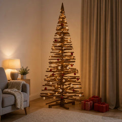 Wooden Christmas Tree KOTKA Solid Pine Wood Dark Brown Finish 240 cm