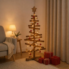 Wooden Christmas Tree KOTKA Solid Pine Wood Dark Brown Finish 90 cm