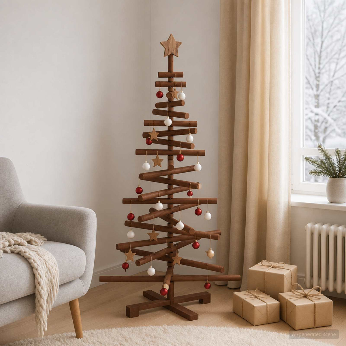 Wooden Christmas Tree KOTKA Solid Pine Wood Dark Brown Finish 120 cm