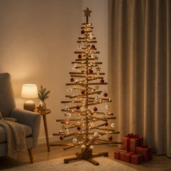 Wooden Christmas Tree KOTKA Solid Pine Wood Dark Brown Finish 180 cm