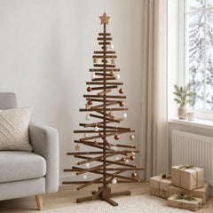 Wooden Christmas Tree KOTKA Solid Pine Wood Dark Brown Finish 180 cm