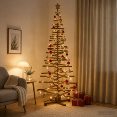 Wooden Christmas Tree KOTKA Solid Pine Wood Dark Brown Finish 210 cm