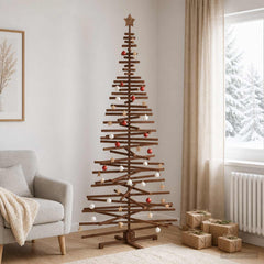 Wooden Christmas Tree KOTKA Solid Pine Wood Dark Brown Finish 240 cm