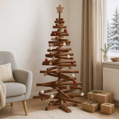 Wooden Christmas Tree KOTKA Solid Pine Wood Dark Brown Finish 120 cm