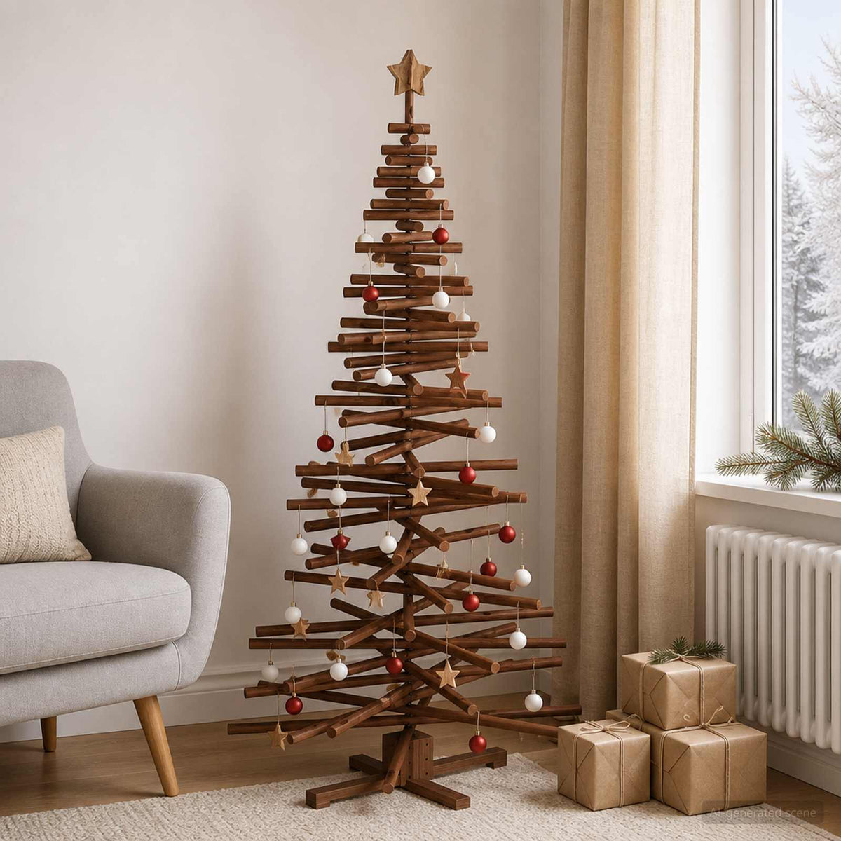Wooden Christmas Tree KOTKA Solid Pine Wood Dark Brown Finish 180 cm
