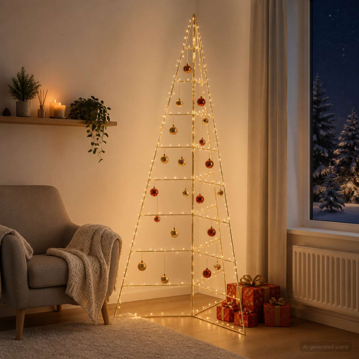 Metal Christmas Tree KUOPIO Steel Gold 210 cm without LED