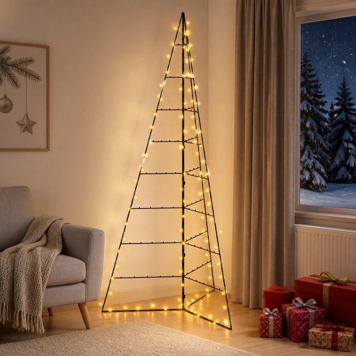 Metal Christmas Tree KUOPIO Steel Black 210 cm with LED
