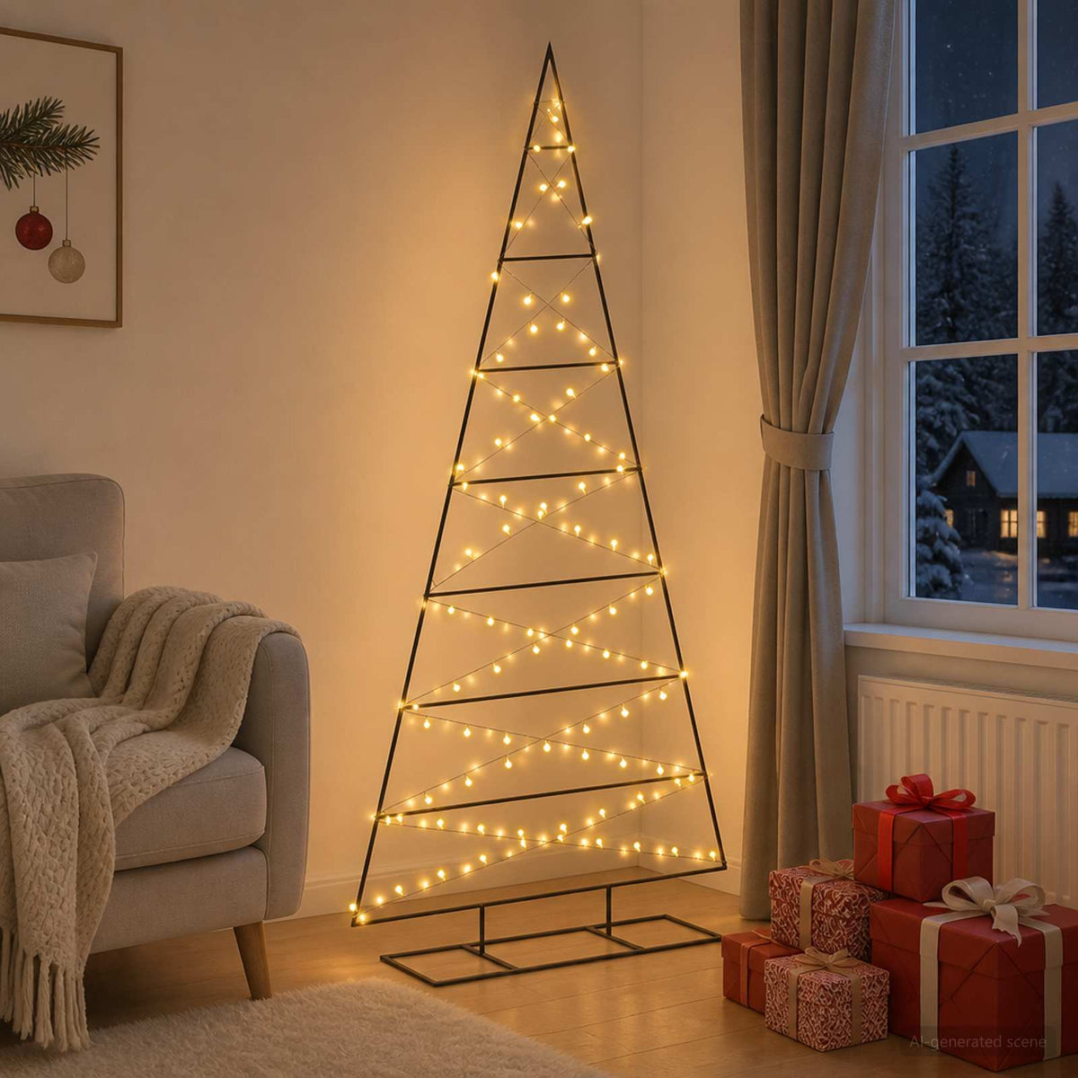 Metal Christmas Tree KUOPIO Warm White Steel Black with LED 210 cm