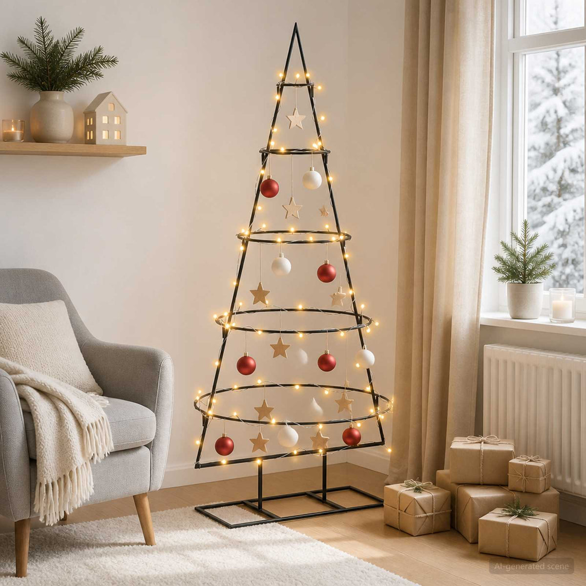 Metal Christmas Tree with Stand KUOPIO Steel Black 125 cm with LED