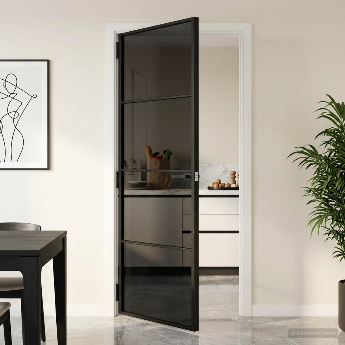 Interior Door Slim Black 83x201.5 cm Tempered Glass&Aluminium 3 Horizontal Bars Black