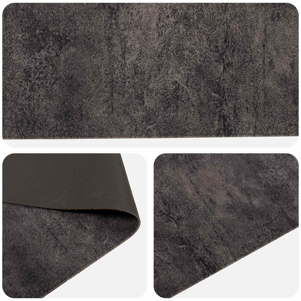 Kitchen Rug Black Concrete Polyamide Washable