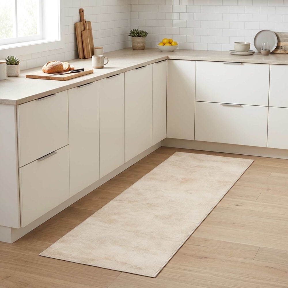 Kitchen Rug Cream Concrete Polyamide Washable