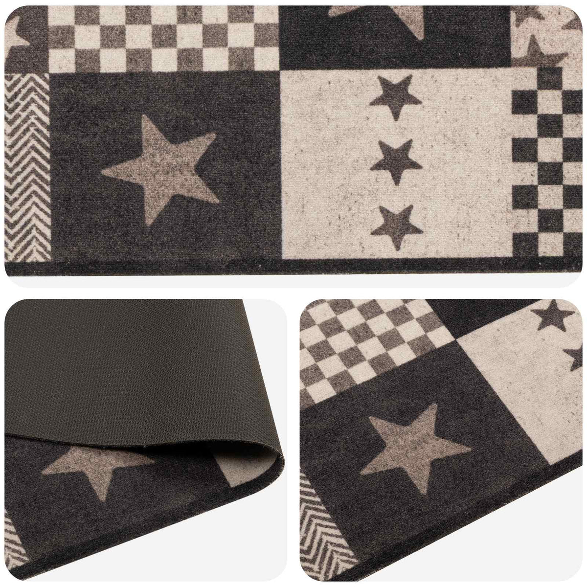 Kitchen Rug Grey Stars Polyamide Washable