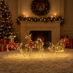 vidaXL Christmas Reindeer with sleigh 60 LEDs Warm White