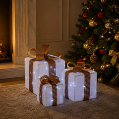 vidaXL Lighted Christmas Gift Box 3 pcs 64 LEDs Cold White 1