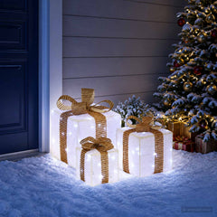 vidaXL Lighted Christmas Gift Box 3 pcs 64 LEDs Cold White 3