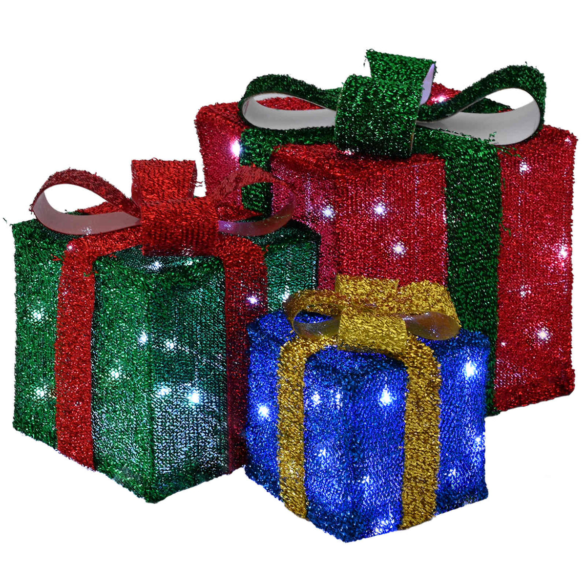 vidaXL Lighted Christmas Gift Box 3 pcs 64 LEDs Cold White 2