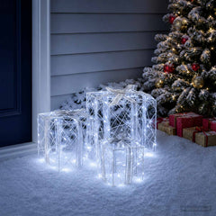vidaXL Lighted Christmas Gift Box 3 pcs 150 LEDs Cold White 1