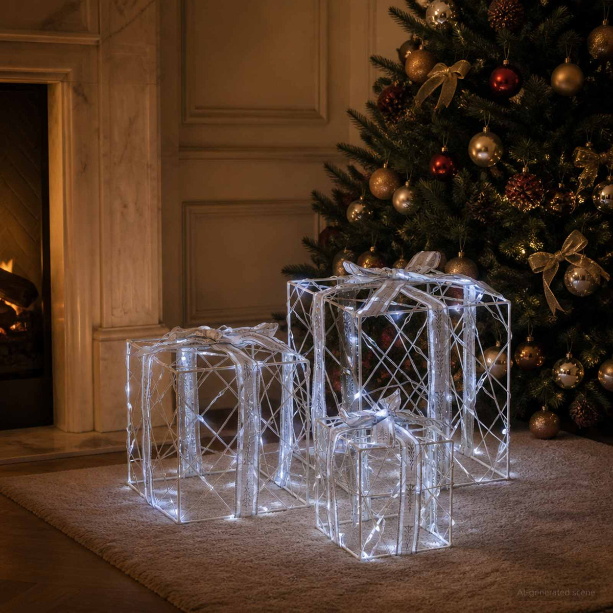 vidaXL Lighted Christmas Gift Box 3 pcs 150 LEDs Cold White 3